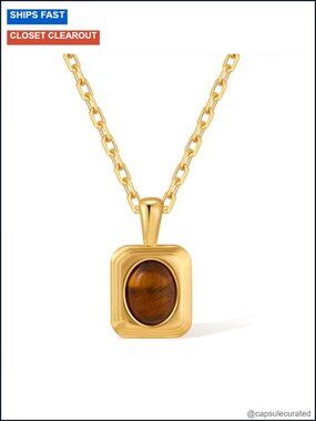 Gold Stone Pendant Necklace for Women, Chunky Gemstone Dangle Necklace Wedding